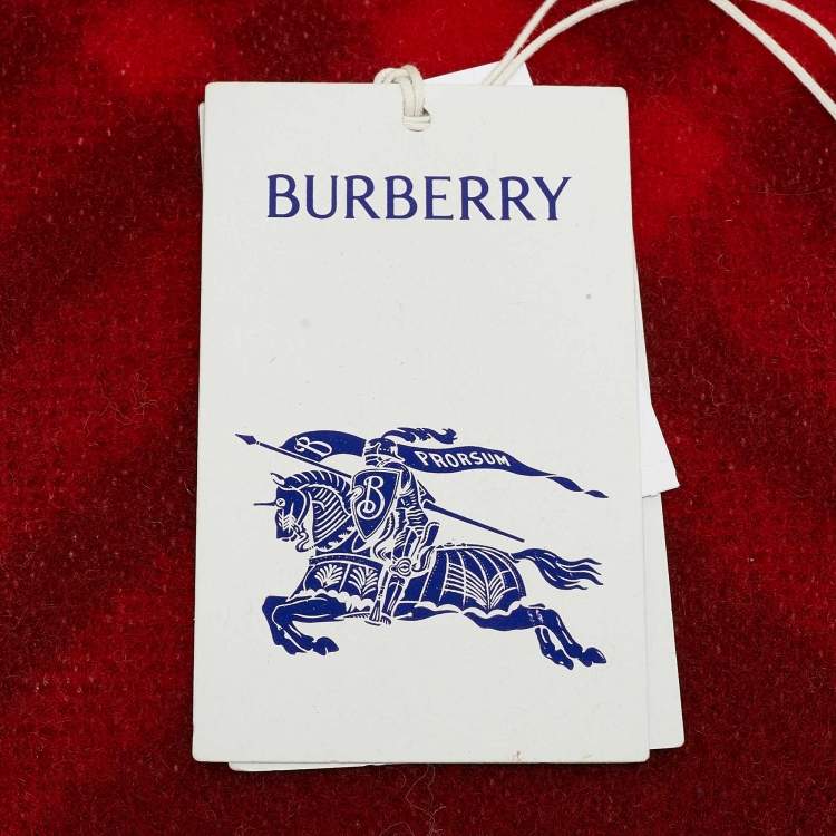 Pre Owned Burberry Red Tri Bar Check Wool Scarf 