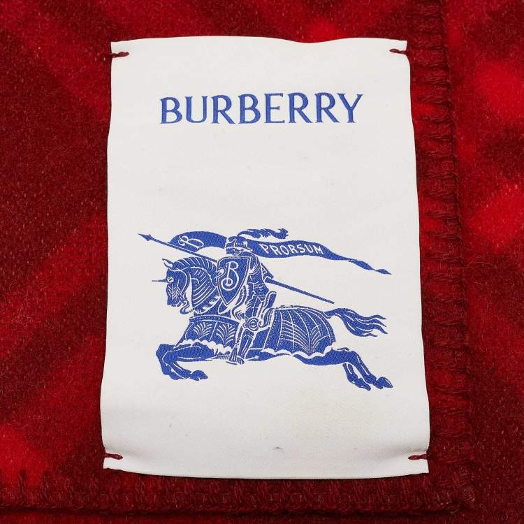 Pre Owned Burberry Red Tri Bar Check Wool Scarf 