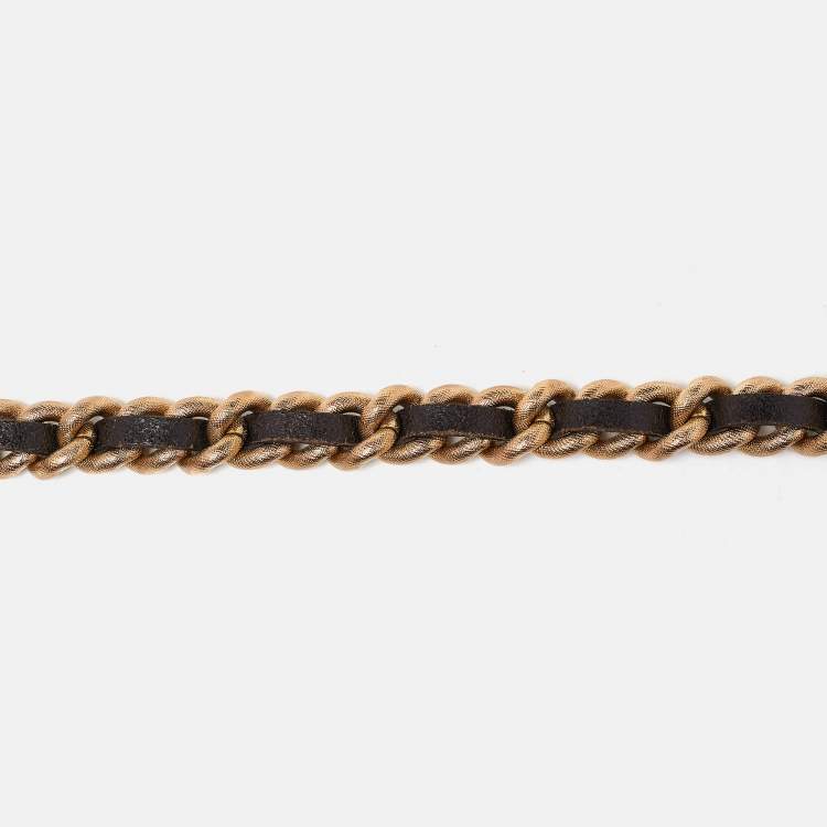 Pre Owned Burberry Black/Gold Leather and Chain Waist Belt S