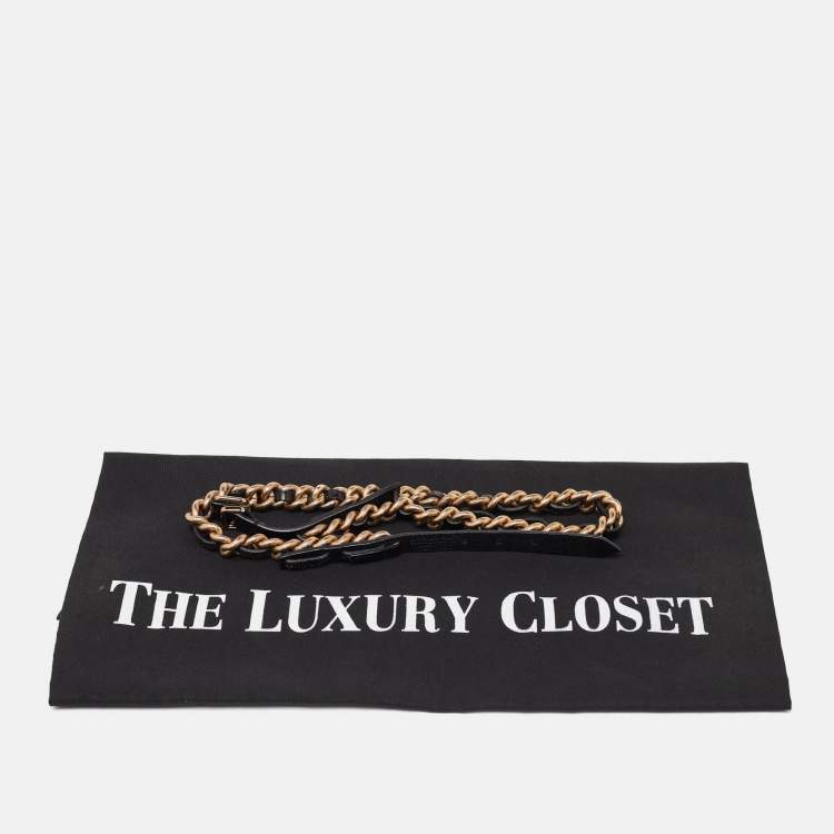 Pre Owned Burberry Black/Gold Leather and Chain Waist Belt S