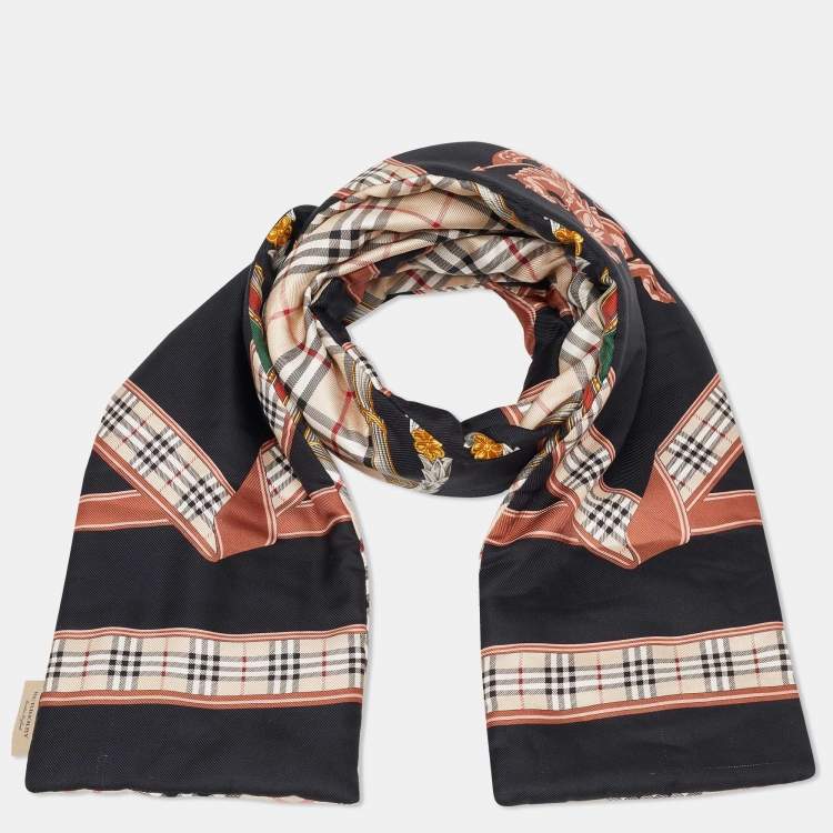 Pre Owned Burberry Black Prorsum Logo Print Padded Silk Stole 
