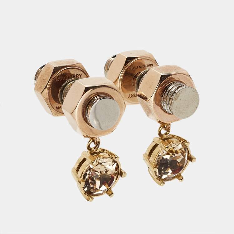Pre Owned Burberry Crystal Nut & Bolt Two Tone Drop Earrings