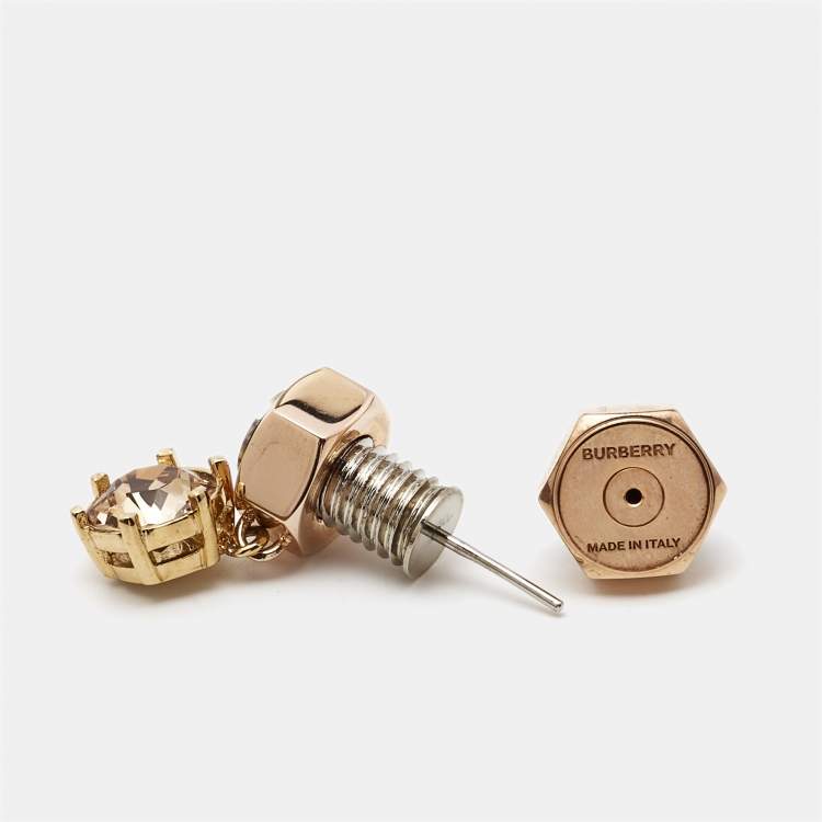 Pre Owned Burberry Crystal Nut & Bolt Two Tone Drop Earrings