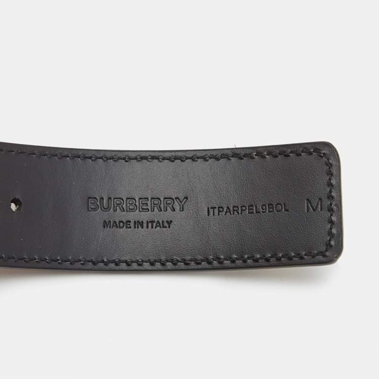 Pre Owned Burberry Black/Beige House Check Coated Canvas and Leather TB Logo Belt M