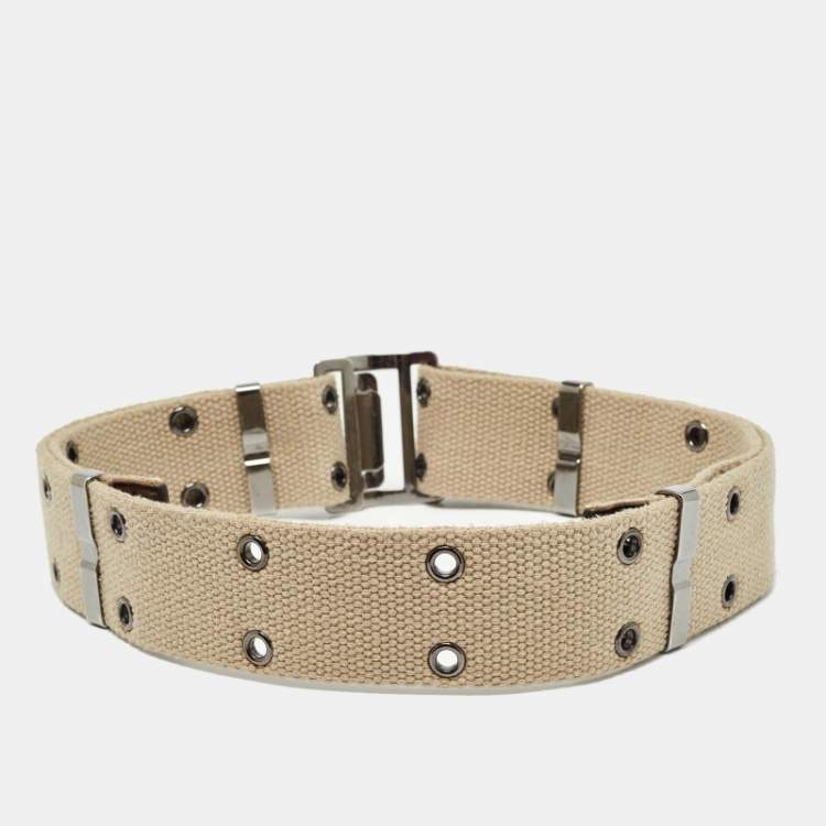 Pre Owned Burberry Beige Canvas Eyelet Adjustable Waist Belt 90CM