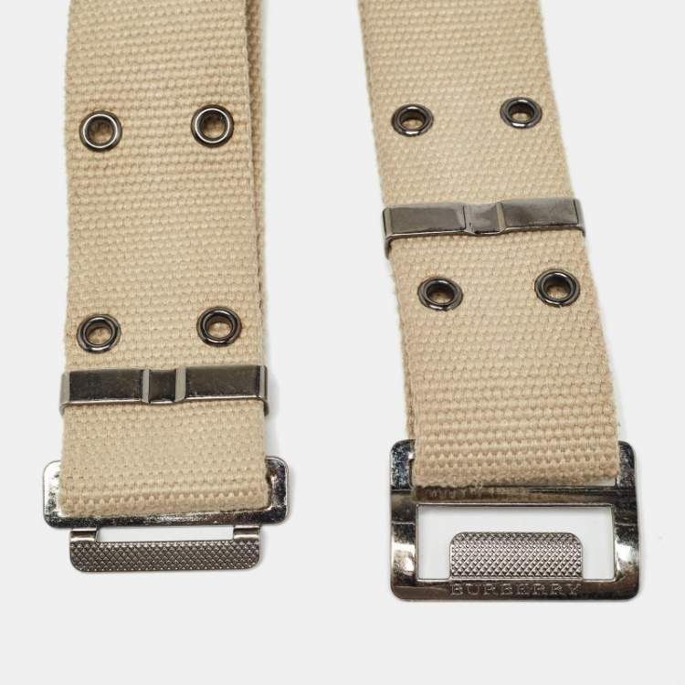 Pre Owned Burberry Beige Canvas Eyelet Adjustable Waist Belt 90CM