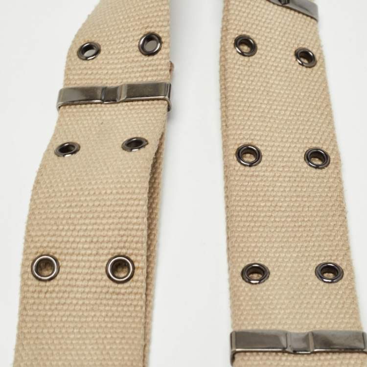 Pre Owned Burberry Beige Canvas Eyelet Adjustable Waist Belt 90CM