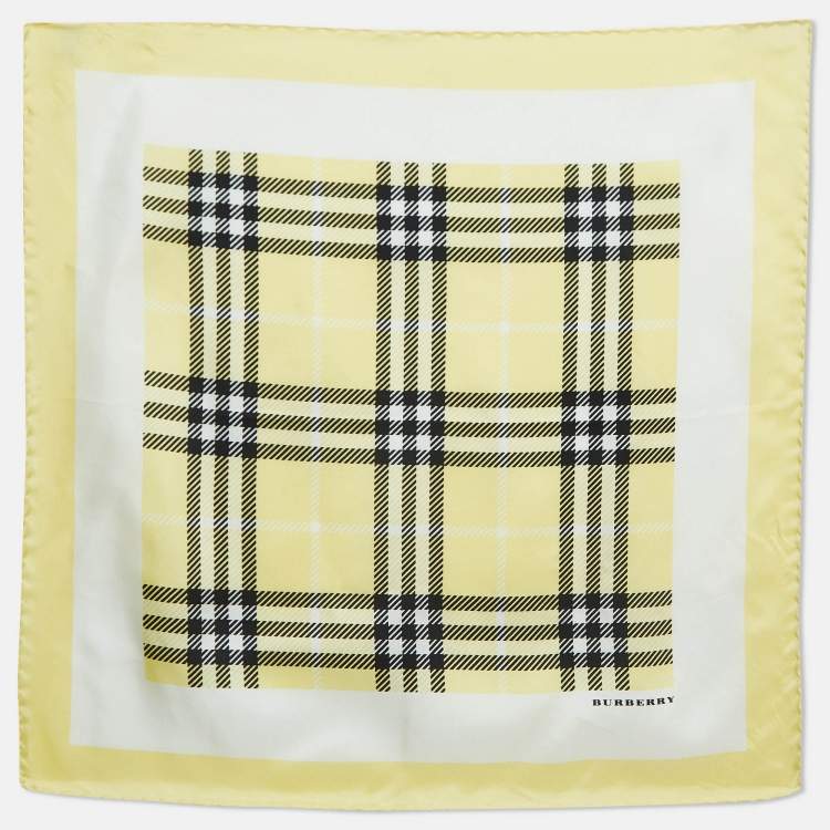 Pre Owned Burberry Yellow Checked Silk Square Scarf