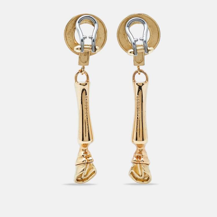 Pre Owned Burberry Two-Tone Horse Hoof Clip On Earrings