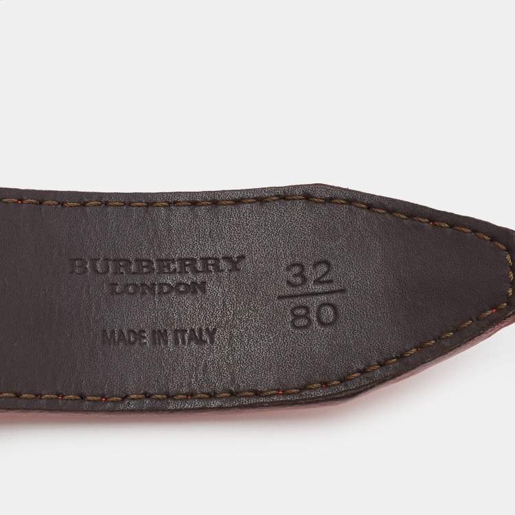 Pre Owned Burberry Red Embossed Leather Buckle Belt 80CM