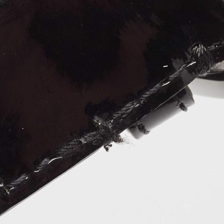 Pre Owned Burberry Black Smoked Check Fabric and Patent Leather Buckle Belt 90CM