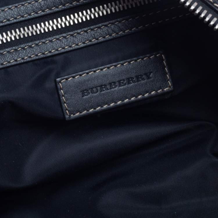 مملوكة مسبقًا Burberry Black/Beige Vintage Check Nylon and Leather Large Barrel Bag