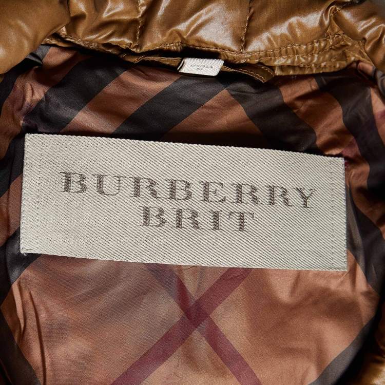 Pre Owned Burberry Brown Down Quilted Zip Up Jacket M