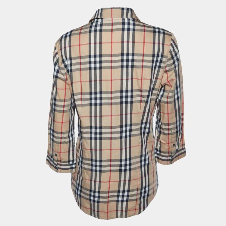 Pre Owned Burberry Beige Tartan Patterned Cotton Buttoned Up Shirt L
