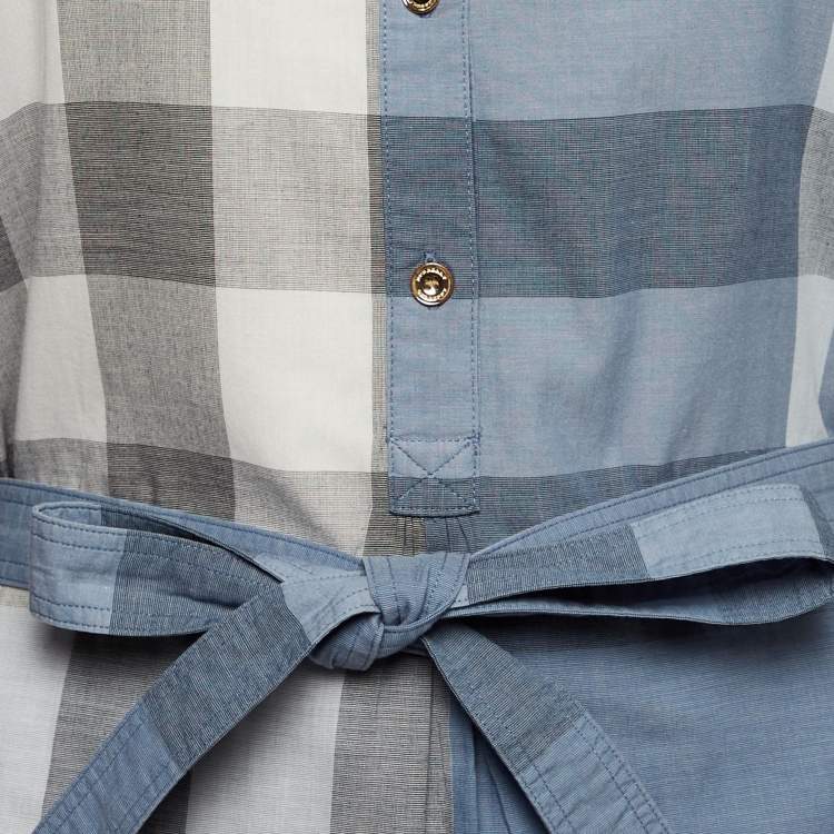 Pre Owned Burberry Blue Novacheck Cotton Belted Short Dress L