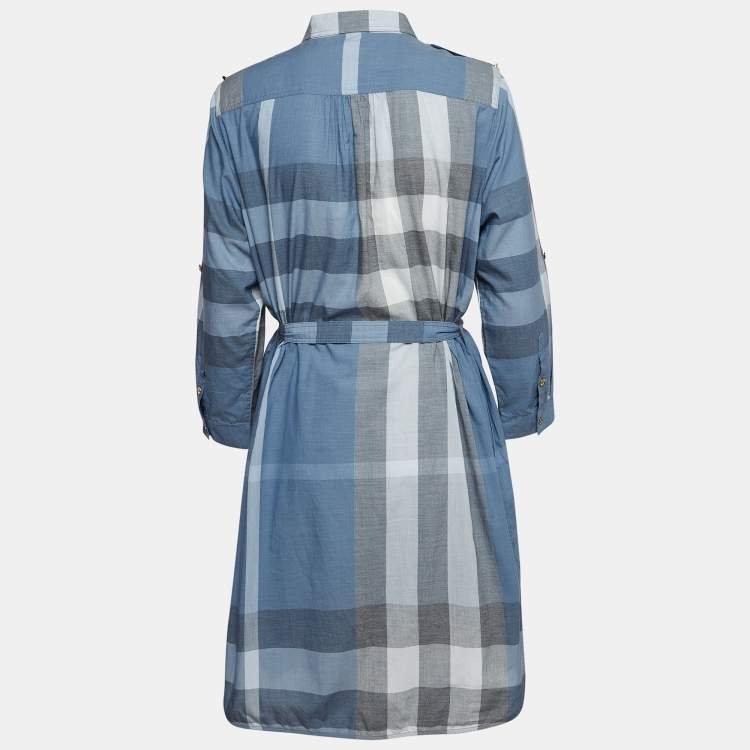 Burberry Blue Novacheck Cotton Belted Short Dress L Burberry TLC