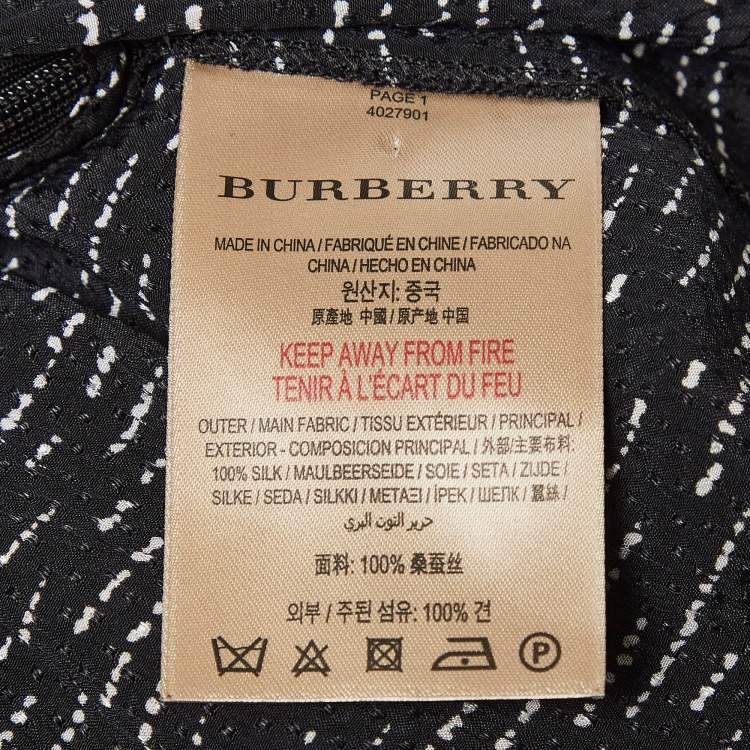 Pre Owned Burberry Black Patterned Silk Flared Midi Dress XS
