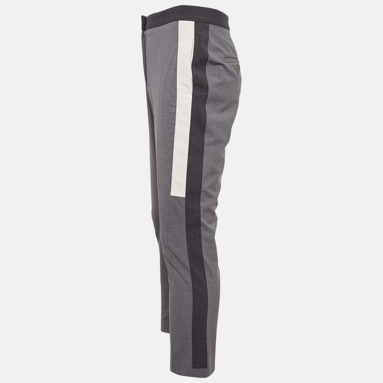 Pre Owned Burberry Grey Contrast Stripe Wool Trousers M