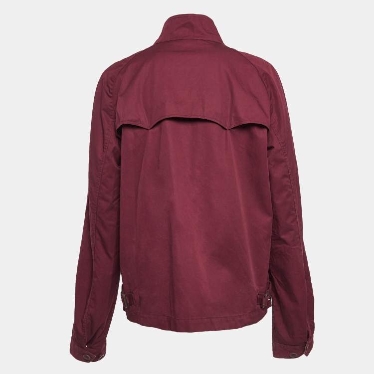 Pre Owned Burberry Brit Burgundy Cotton Zip Front Jacket L