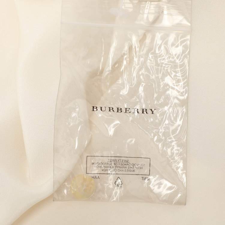 Pre Owned Burberry Cream Silk Neck Tie Long Sleeves Top S