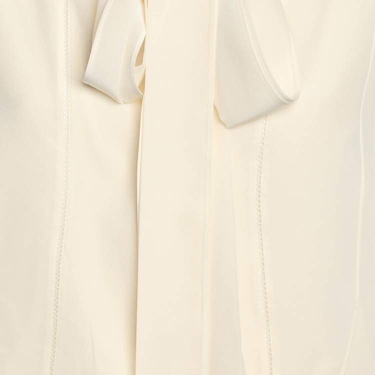Pre Owned Burberry Cream Silk Neck Tie Long Sleeves Top S