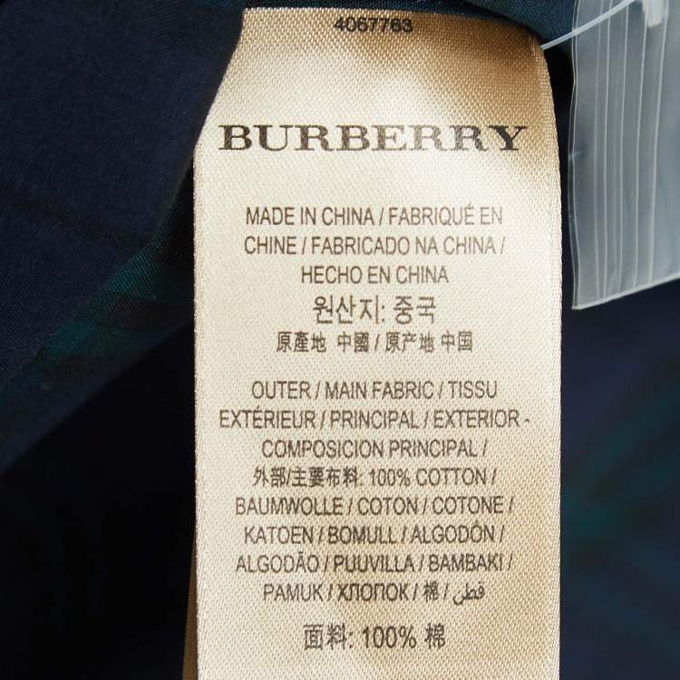 Pre Owned Burberry Navy Blue Plaid Cotton Ruffled Mini Dress L