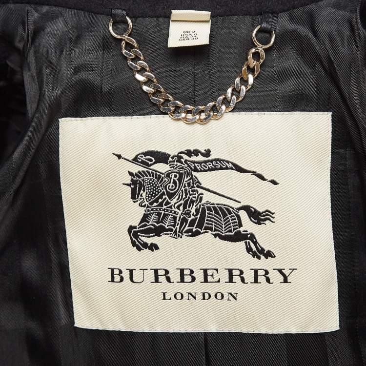 Pre Owned Burberry Black Wool Badge Detail Trench Coat XXS