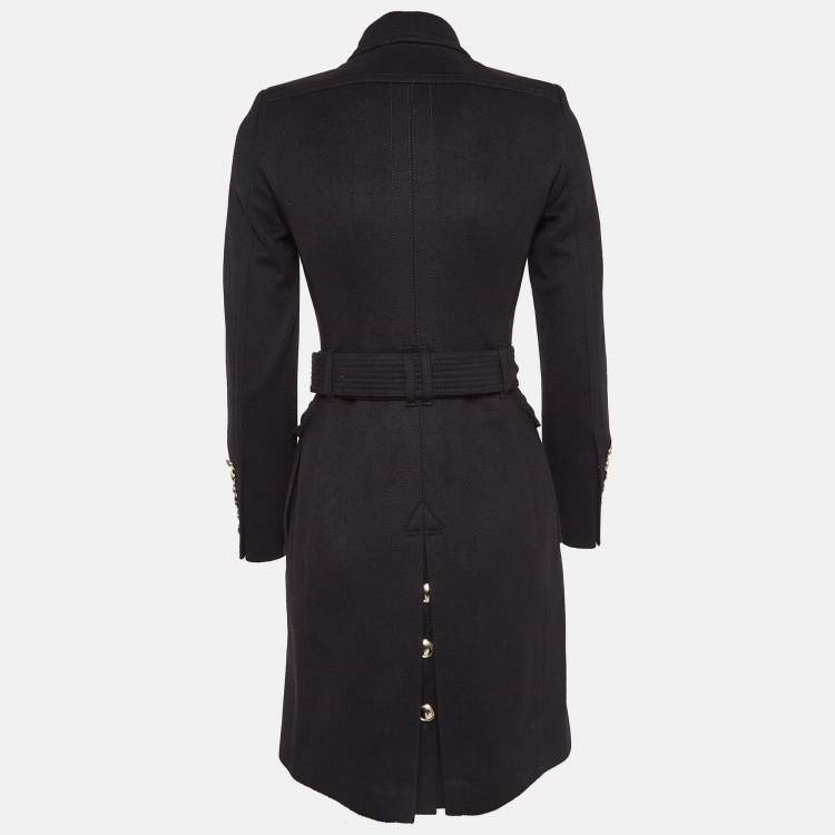 Pre Owned Burberry Black Wool Badge Detail Trench Coat XXS