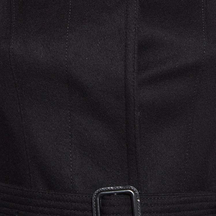 Pre Owned Burberry Black Wool Badge Detail Trench Coat XXS
