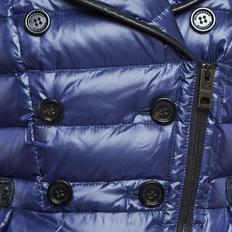 Pre Owned Burberry Navy Blue Synthetic Detachable Fox Fur Collar Quilted Jacket S