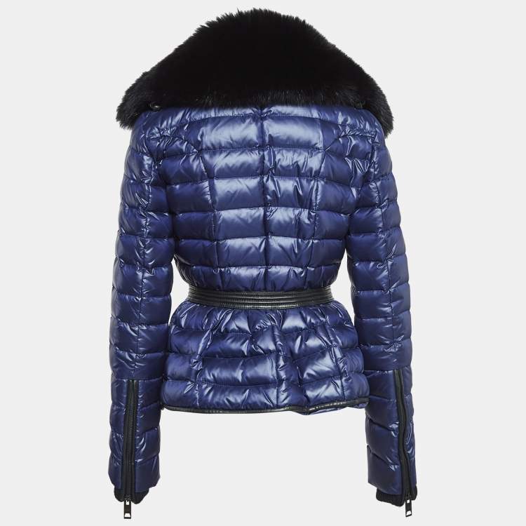 Pre Owned Burberry Navy Blue Synthetic Detachable Fox Fur Collar Quilted Jacket S