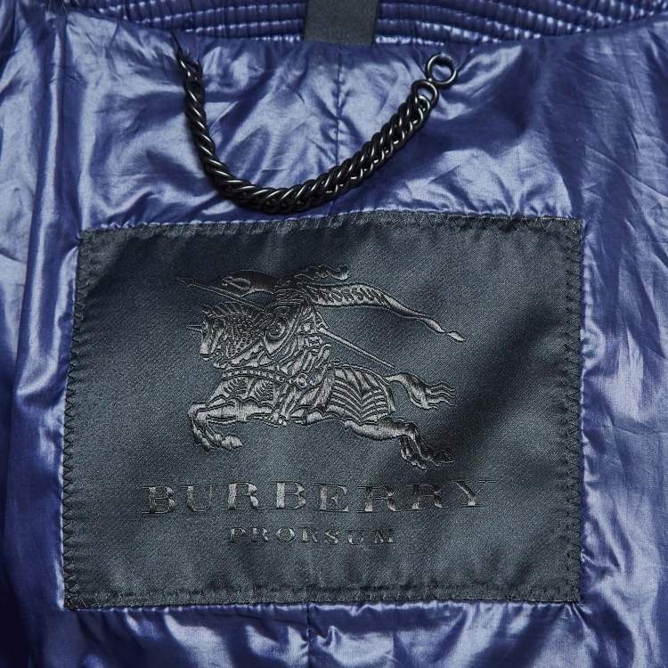 Pre Owned Burberry Navy Blue Synthetic Detachable Fox Fur Collar Quilted Jacket S