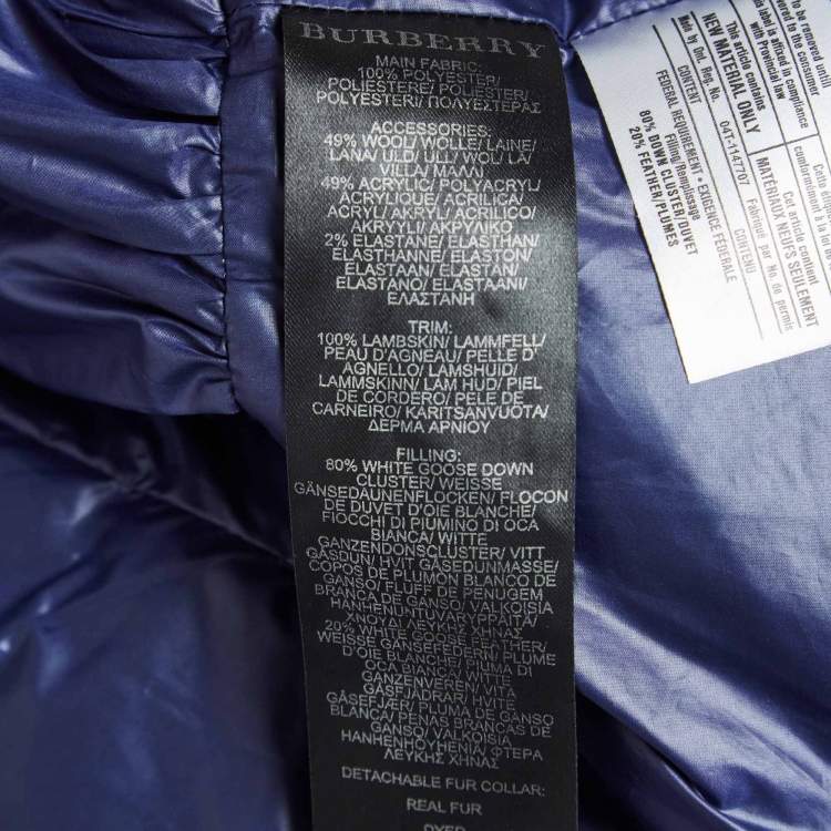 Pre Owned Burberry Navy Blue Synthetic Detachable Fox Fur Collar Quilted Jacket S