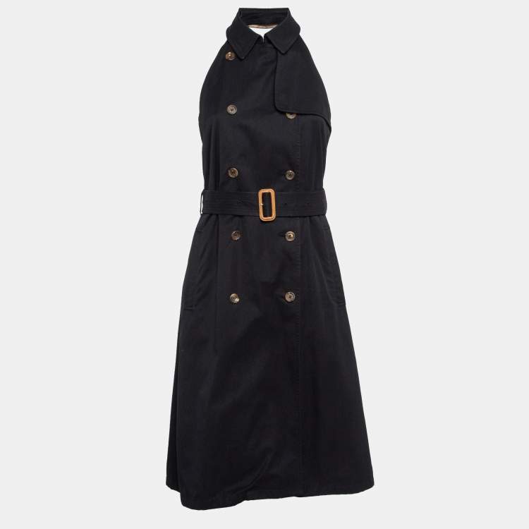 Pre Owned Burberry Black Gabardine Double Breasted Midi Dress S
