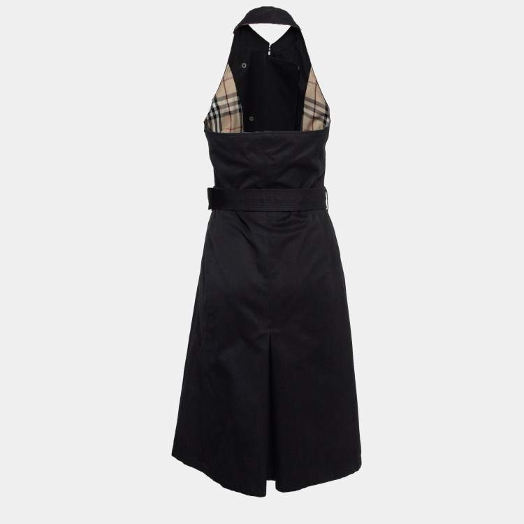 Pre Owned Burberry Black Gabardine Double Breasted Midi Dress S