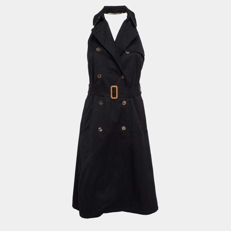 Burberry Black Gabardine Double Breasted Midi Dress S