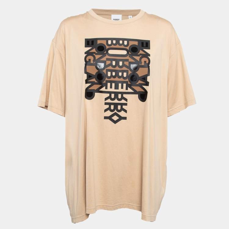 Pre Owned Burberry Beige Printed Cotton Knit Skylar T-Shirt XL
