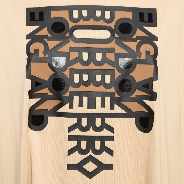 Pre Owned Burberry Beige Printed Cotton Knit Skylar T-Shirt XL