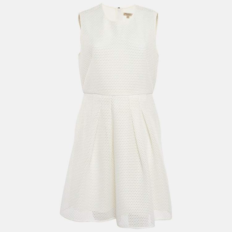 Pre Owned Burberry White Mesh Flared Sleeveless Short Dress L