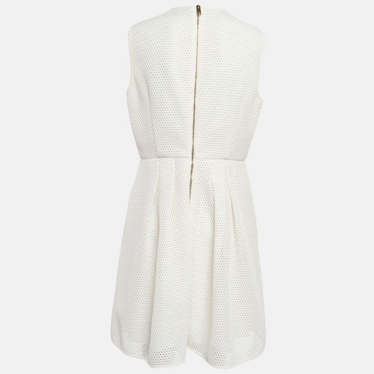 Pre Owned Burberry White Mesh Flared Sleeveless Short Dress L