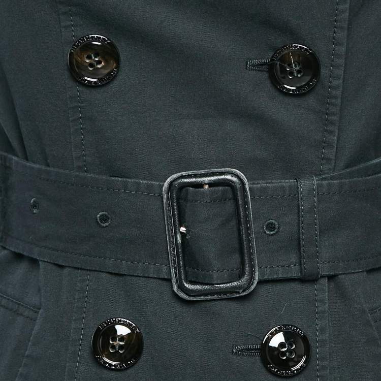 مملوكة مسبقًا Burberry Navy Blue Gabardine Double Breasted Trench Coat S