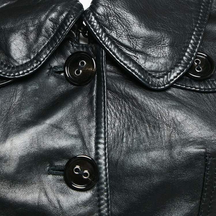 Pre Owned Burberry Black Leather Belted Button Front Jacket S