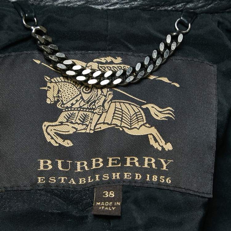 Pre Owned Burberry Black Leather Belted Button Front Jacket S