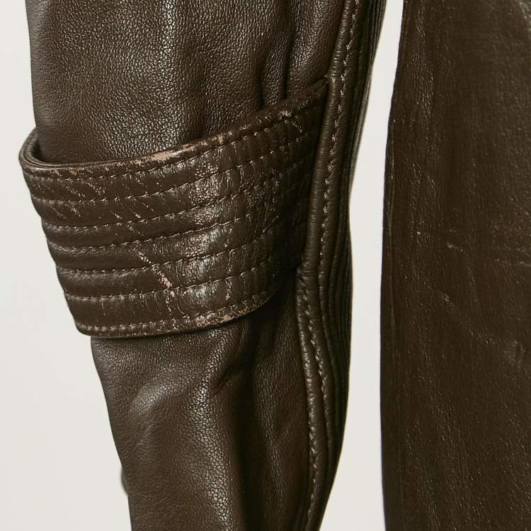 Pre Owned Burberry Brown Leather Double Breasted Trench Coat S