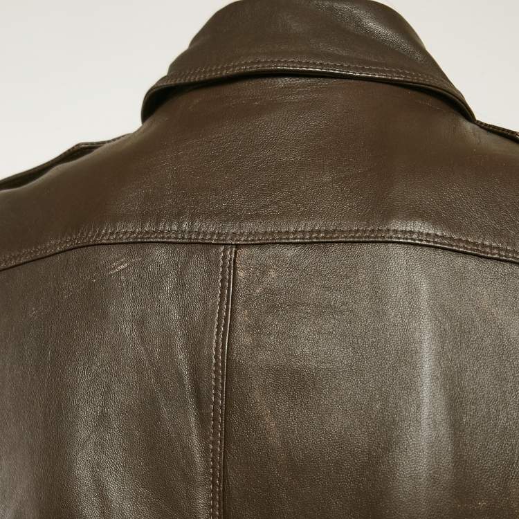 Pre Owned Burberry Brown Leather Double Breasted Trench Coat S