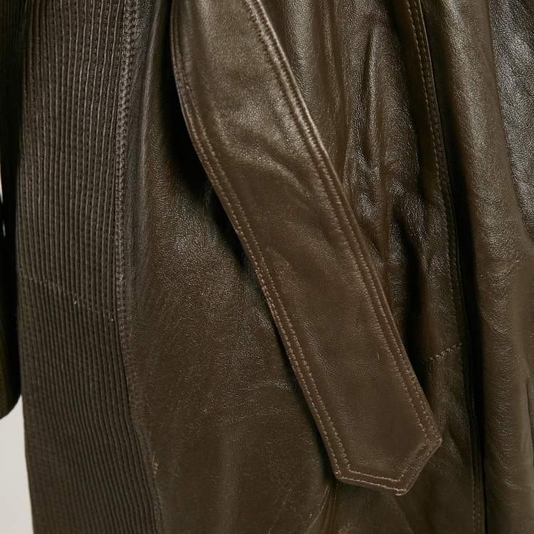 Pre Owned Burberry Brown Leather Double Breasted Trench Coat S