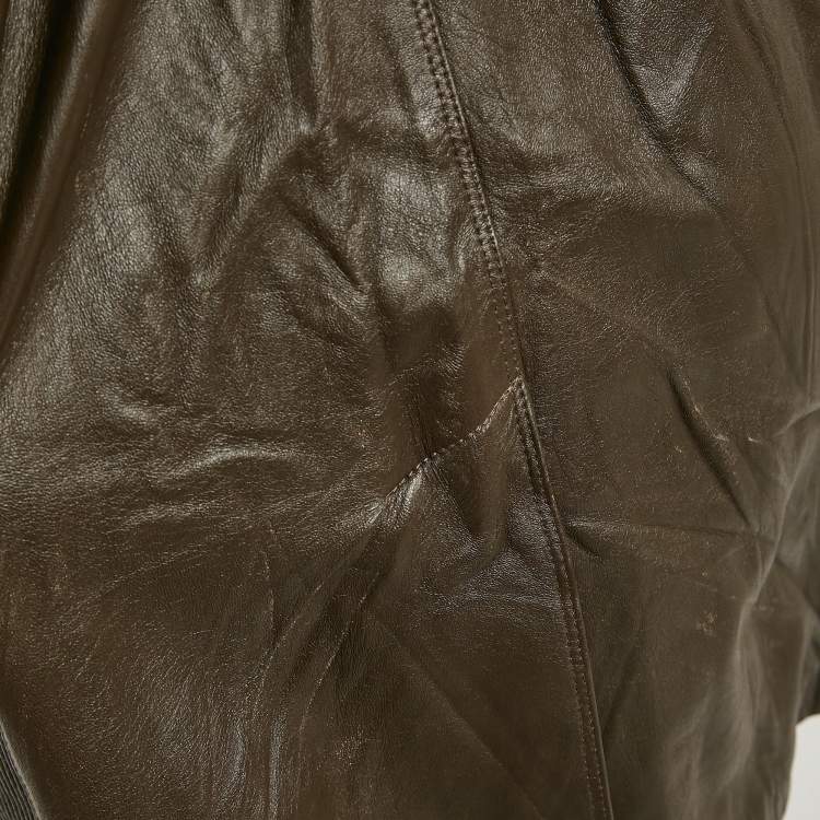 Pre Owned Burberry Brown Leather Double Breasted Trench Coat S