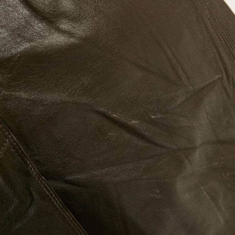 Pre Owned Burberry Brown Leather Double Breasted Trench Coat S