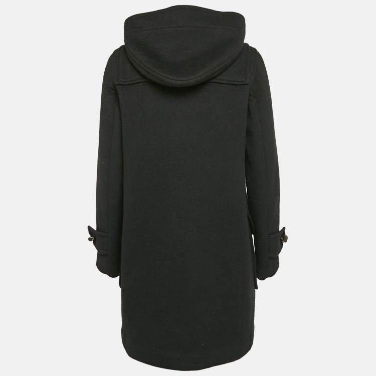 Pre Owned Burberry Black Wool Button Front Hooded Duffle Coat S