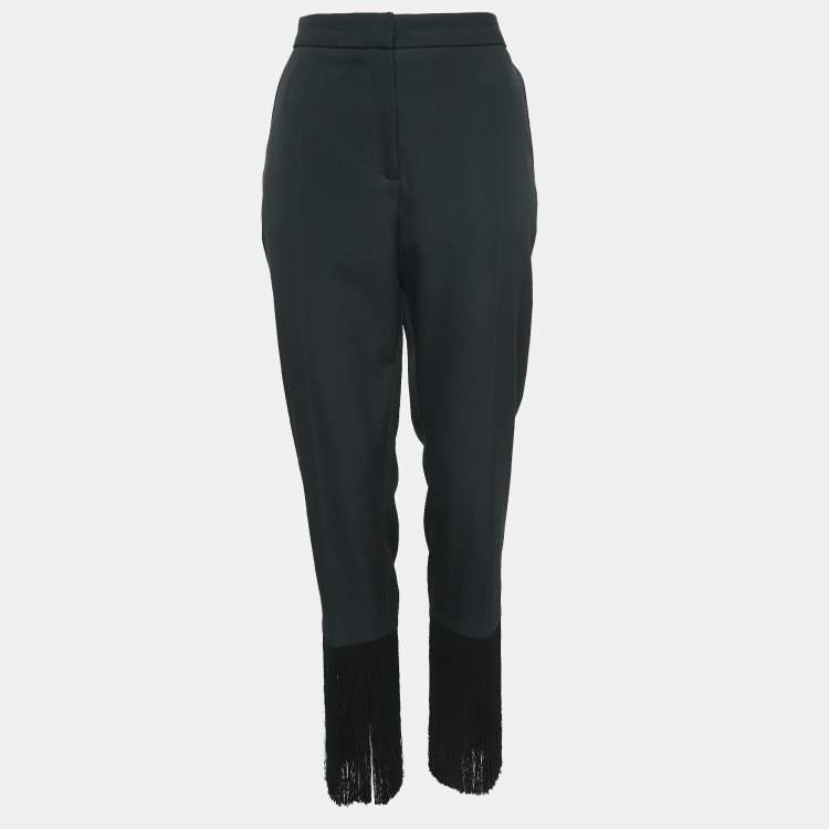 Pre Owned Burberry Black Virgin Wool Fringed Slim Leg Pants M